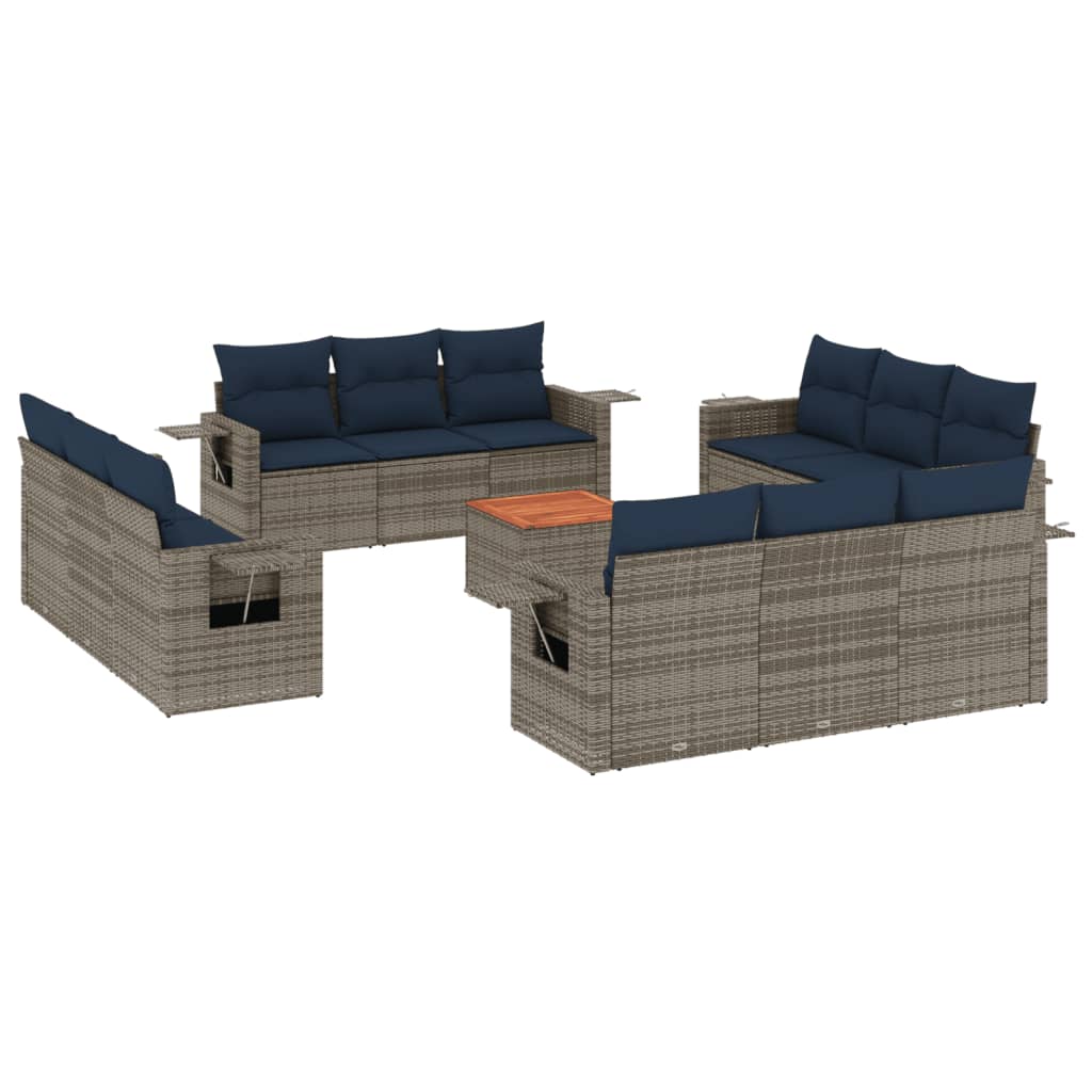 vidaXL 13-teiliges Gartensofa-Set mit Kissen, grau, Polyrattan – Bild 2