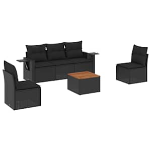 vidaXL 6-osaline aiadiivani komplekt patjadega, must, pol&uuml;rotang
