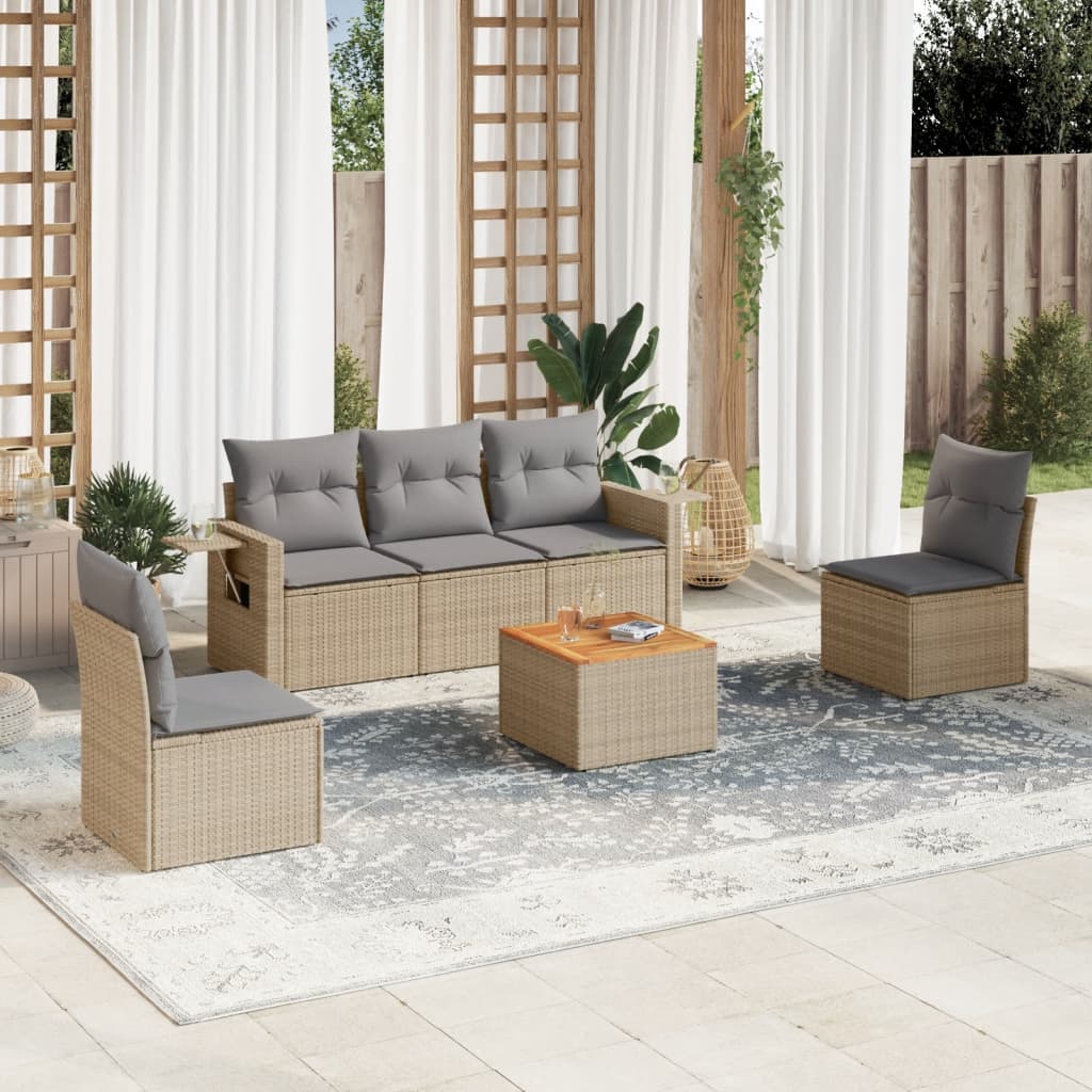 Set Divano da Giardino 6 pz con Cuscini Beige in Polyrattan