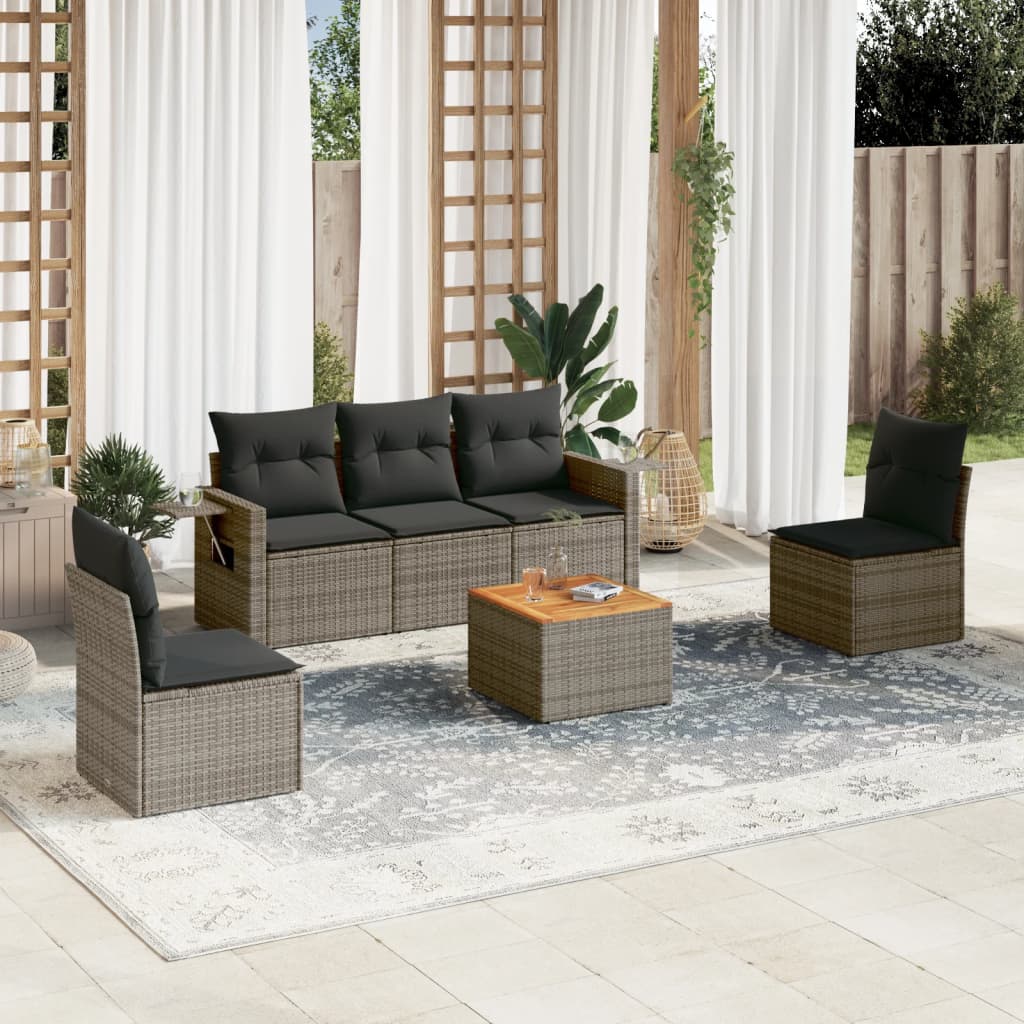 vidaXL 6-tlg. Garten-Sofagarnitur mit Kissen Grau Poly Rattan