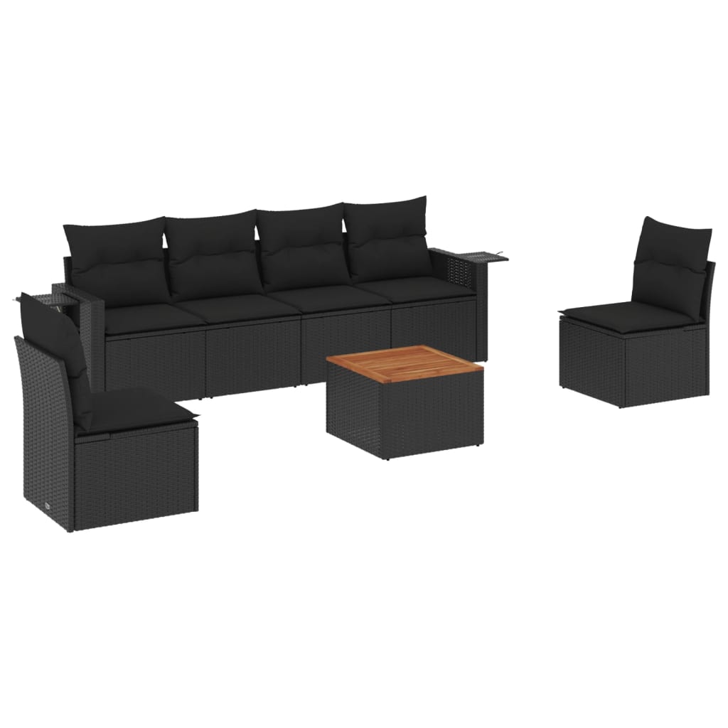 vidaXL Set canapele de grădină cu perne, 7 piese, negru, poliratan