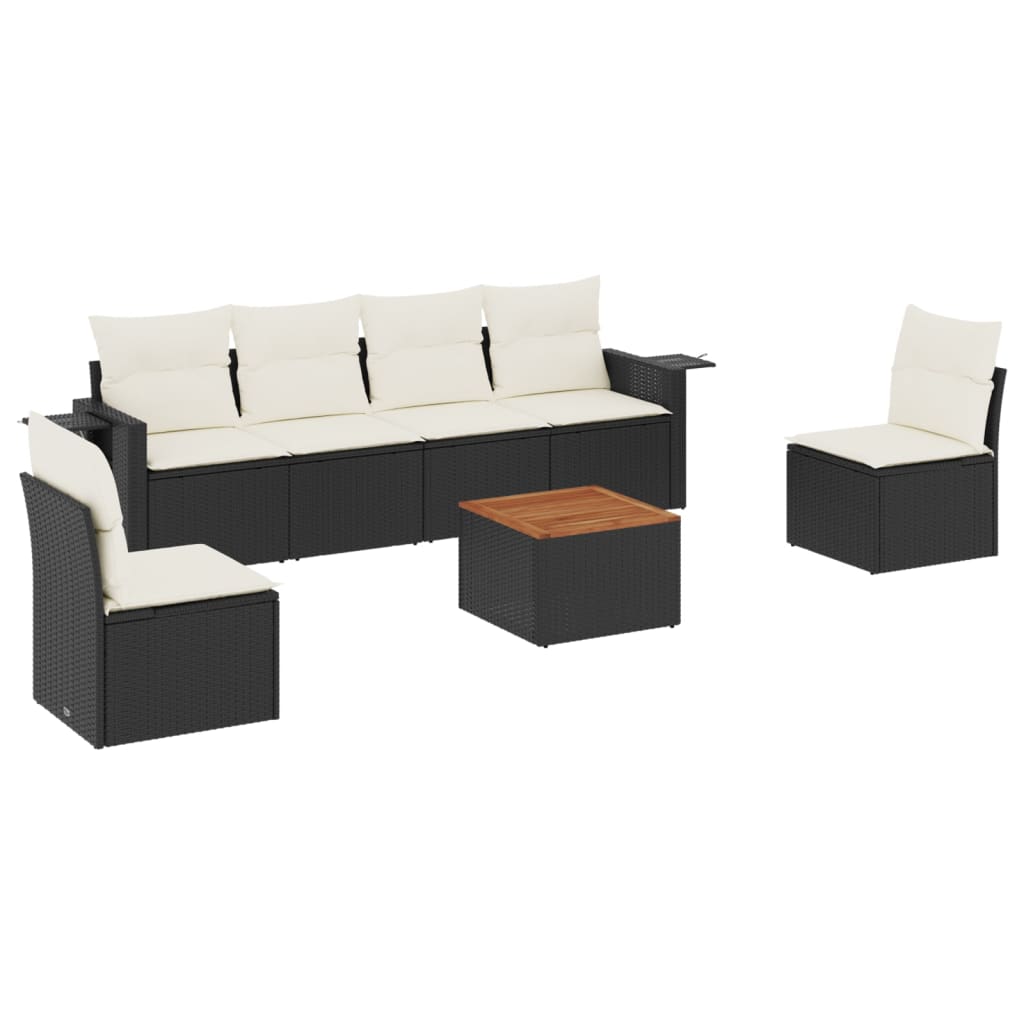 vidaXL 7-delige Loungeset met kussens poly rattan zwart, foto 3