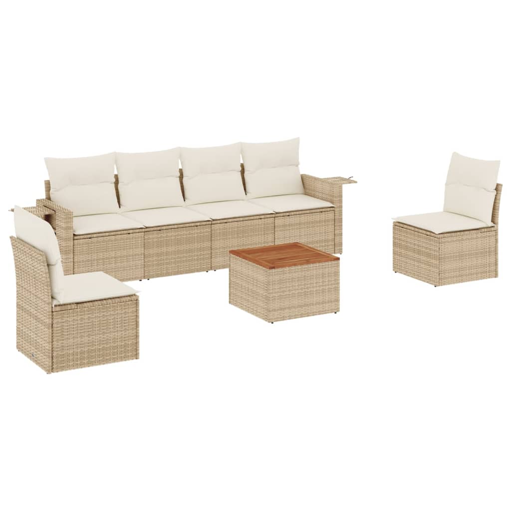 vidaXL Set canapele de grădină, 7 piese, cu perne, bej, poliratan