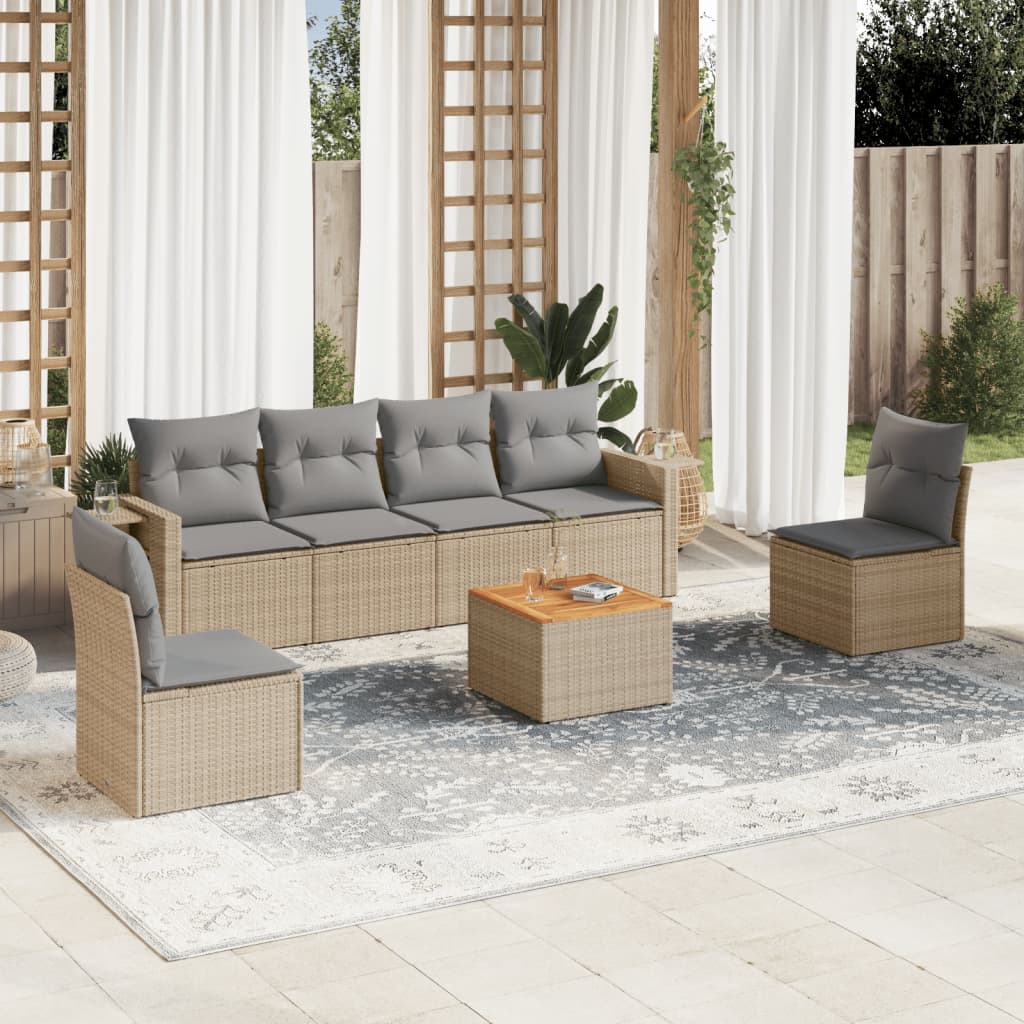 vidaXL 7 Piece Garden Sofa Set with Cushions Beige Poly Rattan