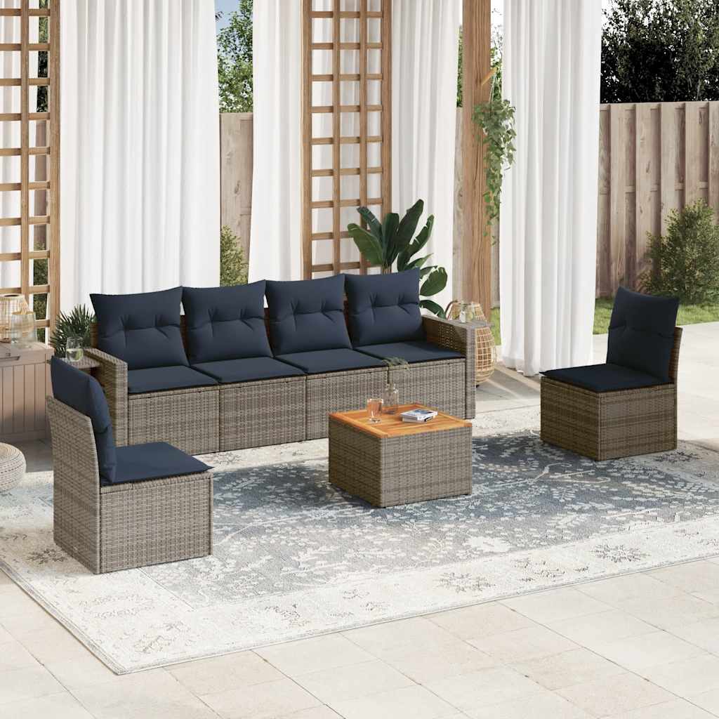 vidaXL 7-teiliges Gartensofa-Set mit Kissen, grau, Polyrattan