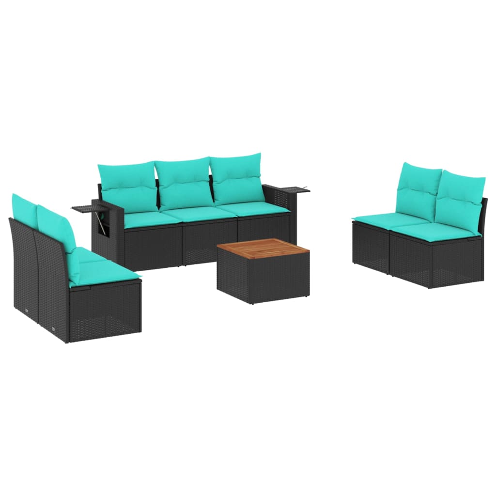 Thumbnail - vidaXL 8-teiliges Gartensofa-Set mit Kissen, schwarzes Polyrattan