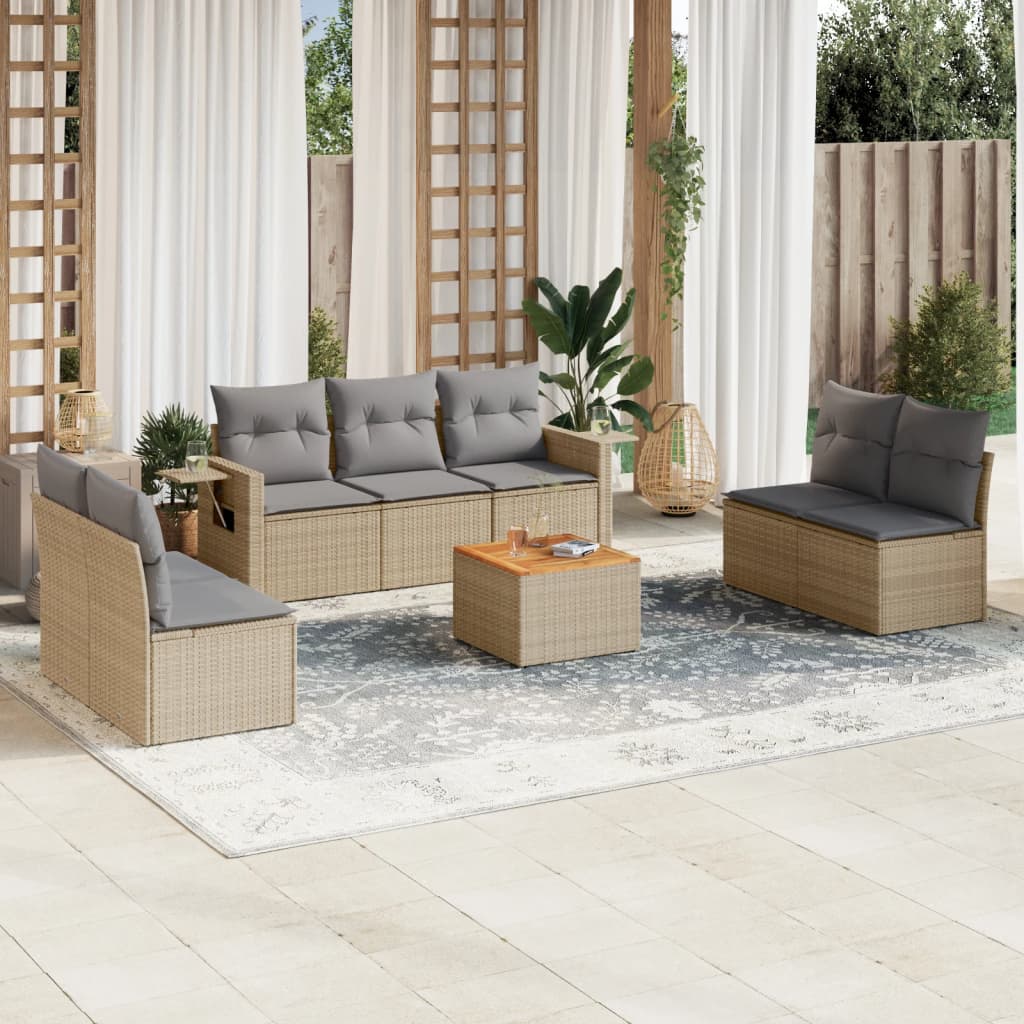 vidaXL 8-tlg. Garten-Sofagarnitur mit Kissen Beige Poly Rattan