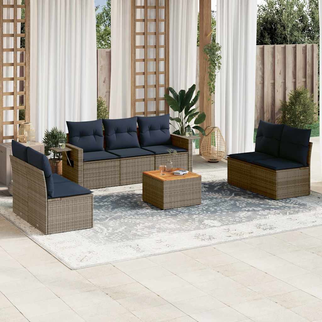 8 Piece Patio Sofa Set with Cushions Gray Poly Rattan