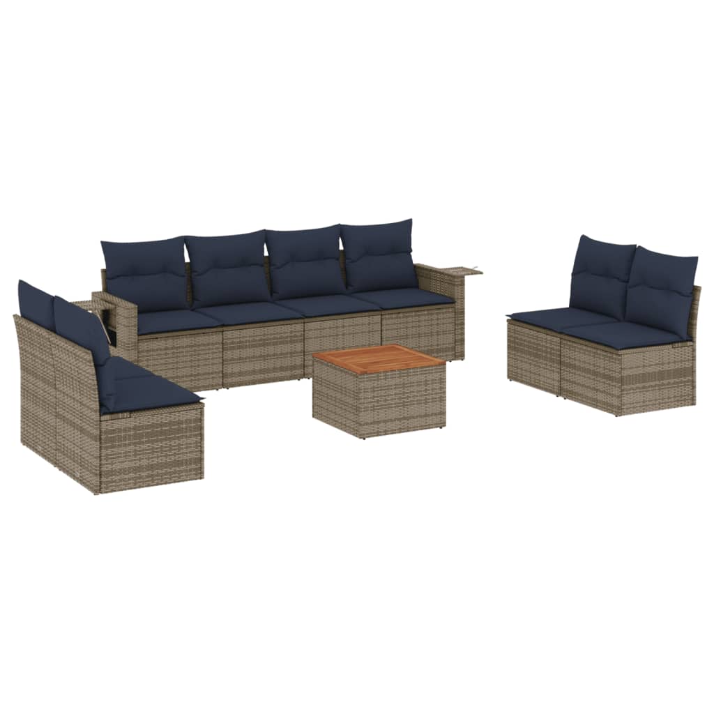 Thumbnail - vidaXL 9-teiliges Gartensofa-Set mit Kissen, grau, Polyrattan