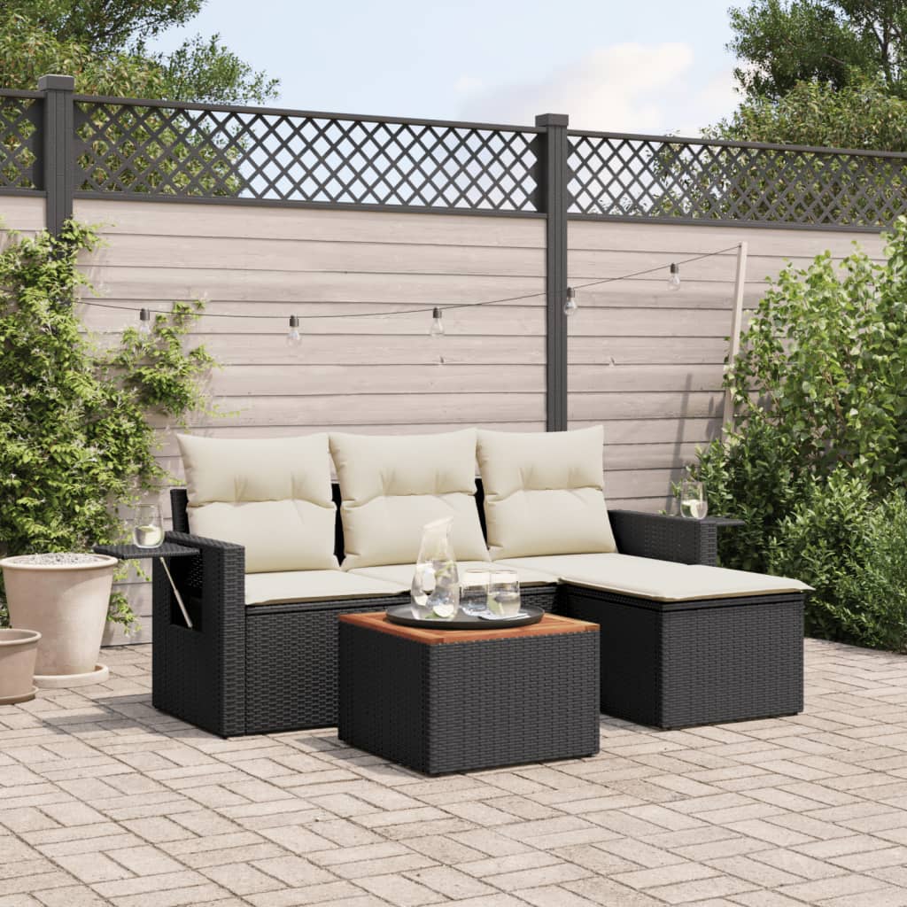 vidaXL 5-tlg. Garten-Sofagarnitur mit Kissen Schwarz Poly Rattan