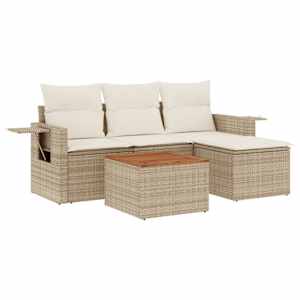 vidaXL 5-osaline aiadiivani komplekt patjadega, beež, pol&uuml;rotang