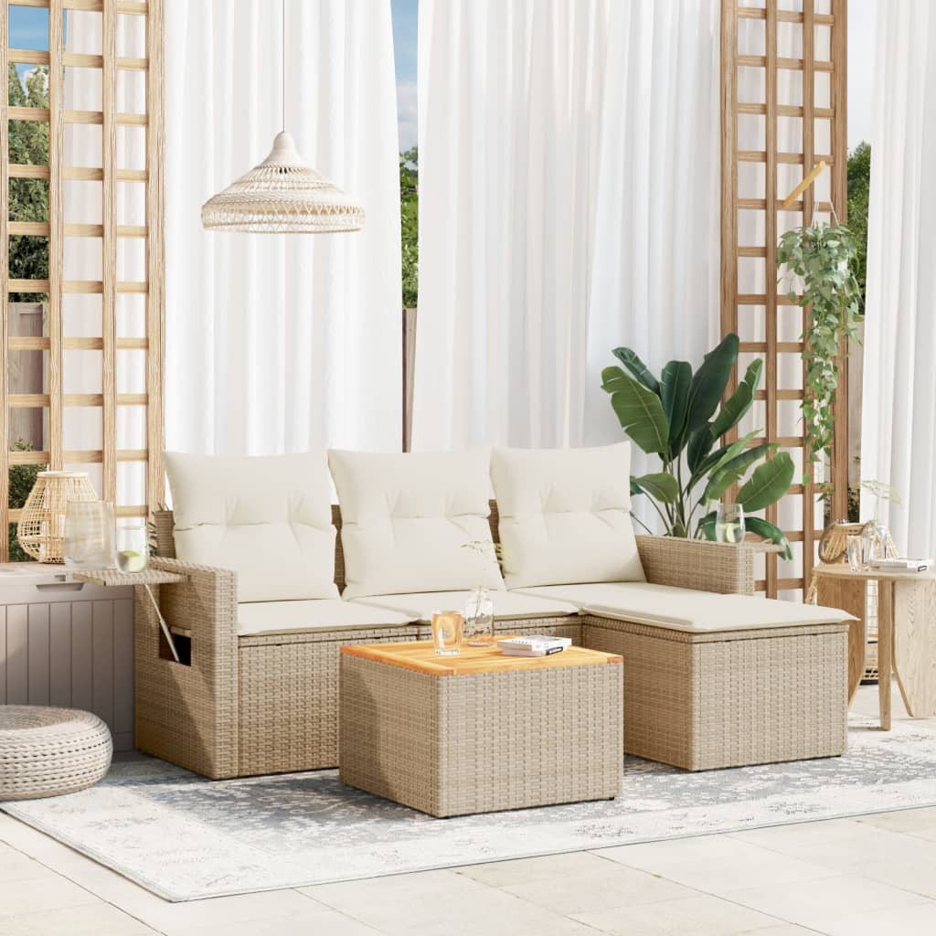 vidaXL 5-tlg. Garten-Sofagarnitur mit Kissen Beige Poly Rattan