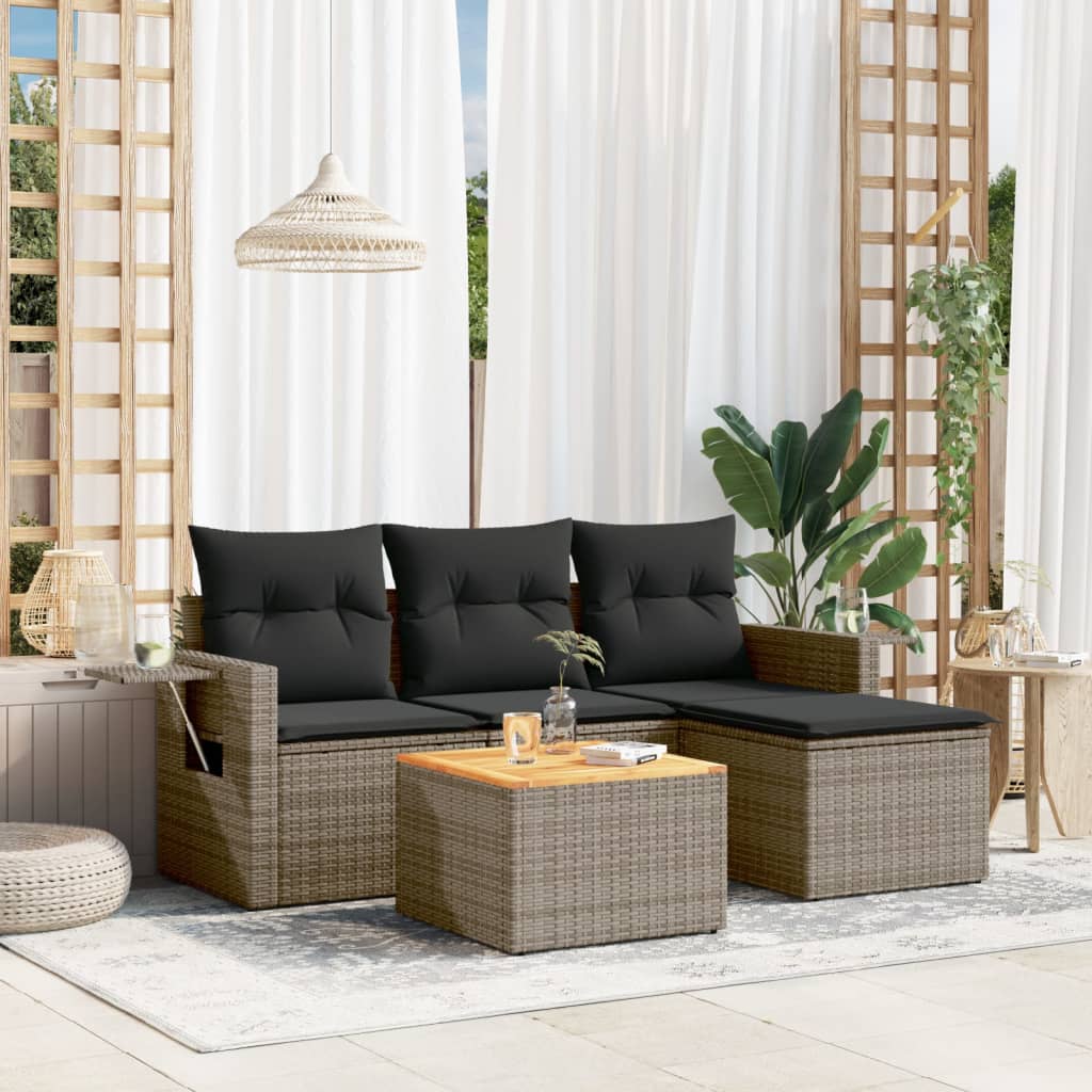 vidaXL 5-delige Loungeset met kussens poly rattan grijs
