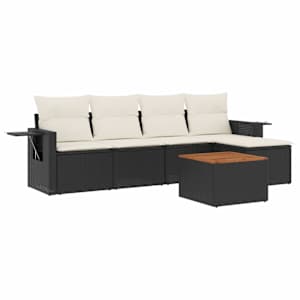 vidaXL 6-osaline aiadiivani komplekt patjadega, must, pol&uuml;rotang