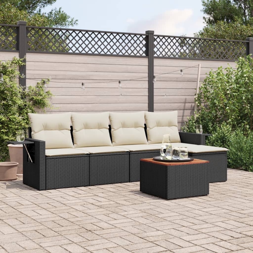 vidaXL 6-delige Loungeset met kussens poly rattan zwart