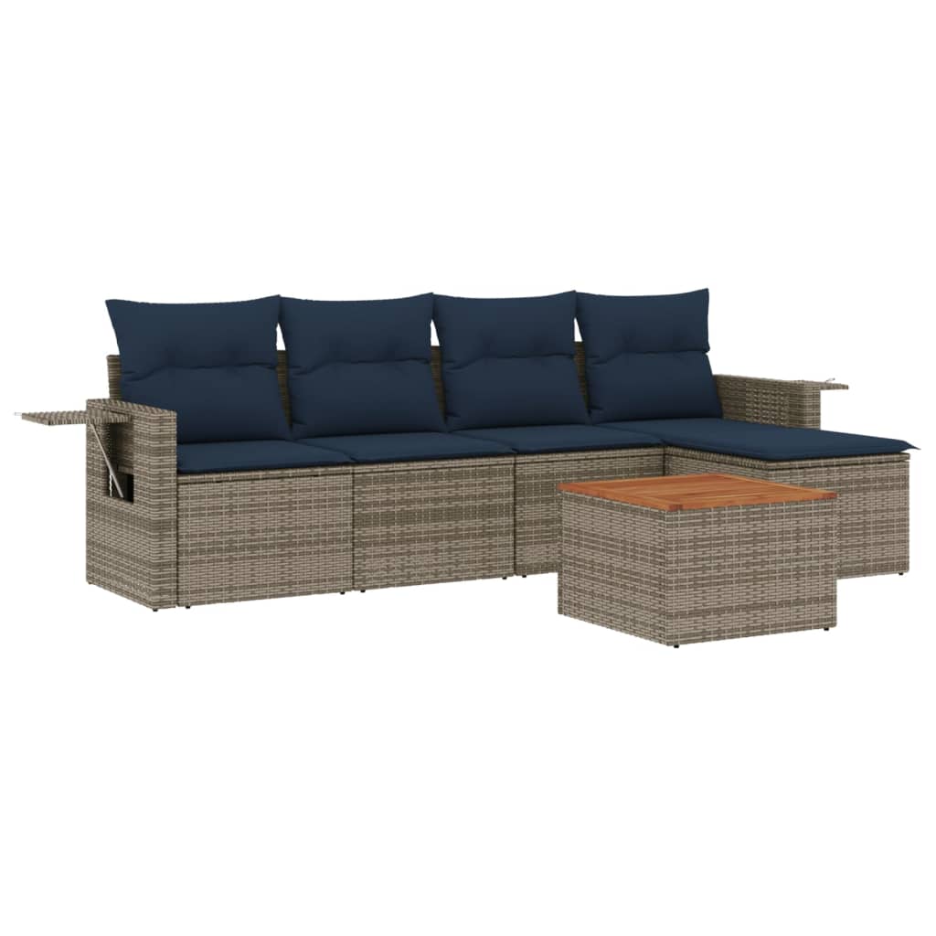 Thumbnail - vidaXL 6-teiliges Gartensofa-Set mit Kissen, grau, Polyrattan