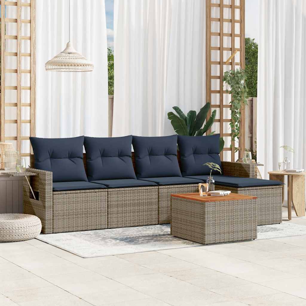 vidaXL 6-teiliges Gartensofa-Set mit Kissen, grau, Polyrattan