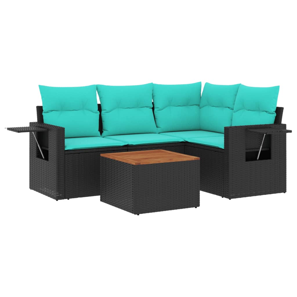 Thumbnail - vidaXL 5-teiliges Gartensofa-Set mit Kissen, schwarzes Polyrattan