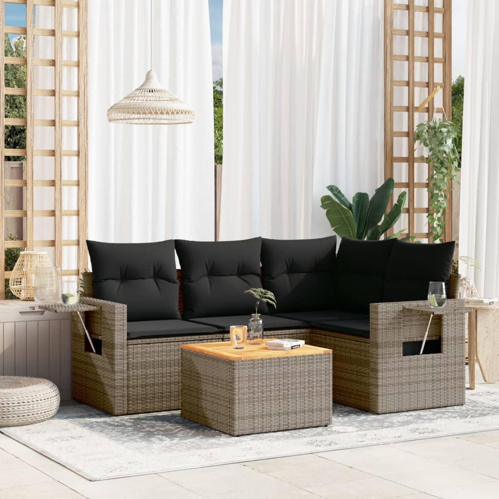 vidaXL 5 Piece Garden Sofa Set with Cushions Grey Poly Rattan