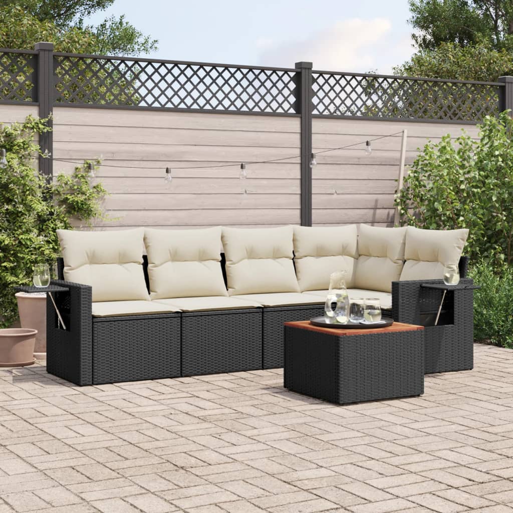 vidaXL 6-tlg. Garten-Sofagarnitur mit Kissen Schwarz Poly Rattan