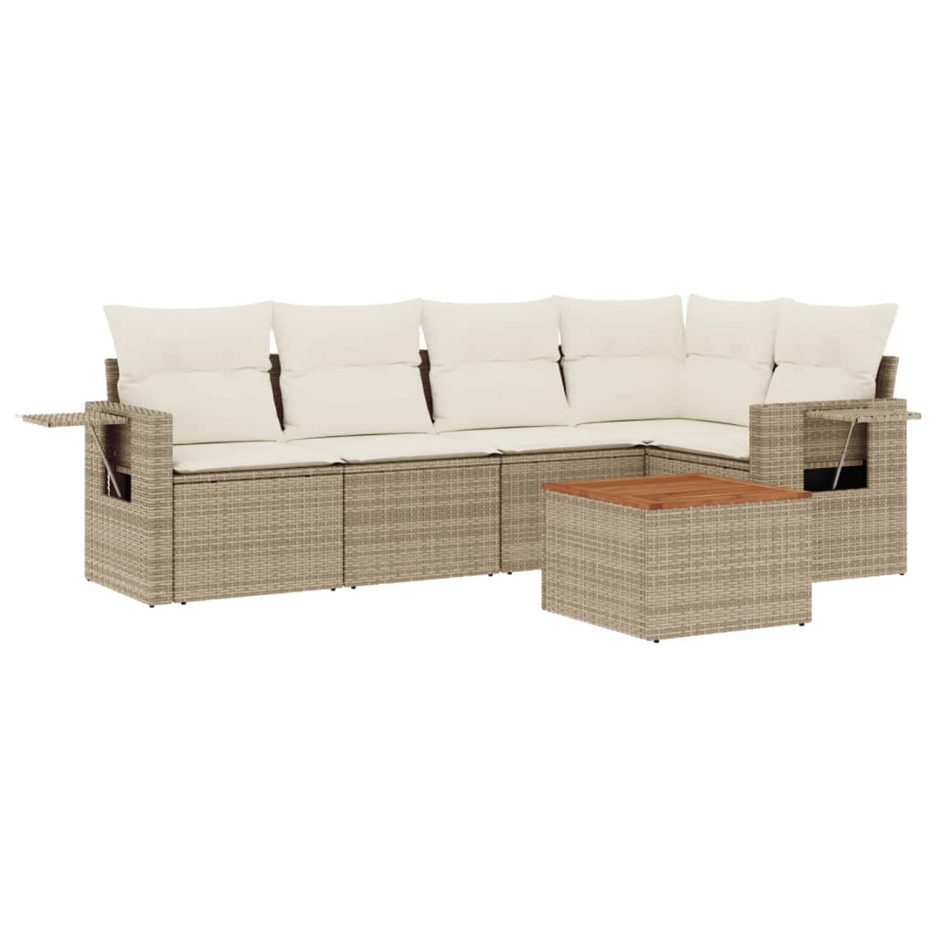 vidaXL 6-tlg. Garten-Sofagarnitur mit Kissen Beige Poly Rattan