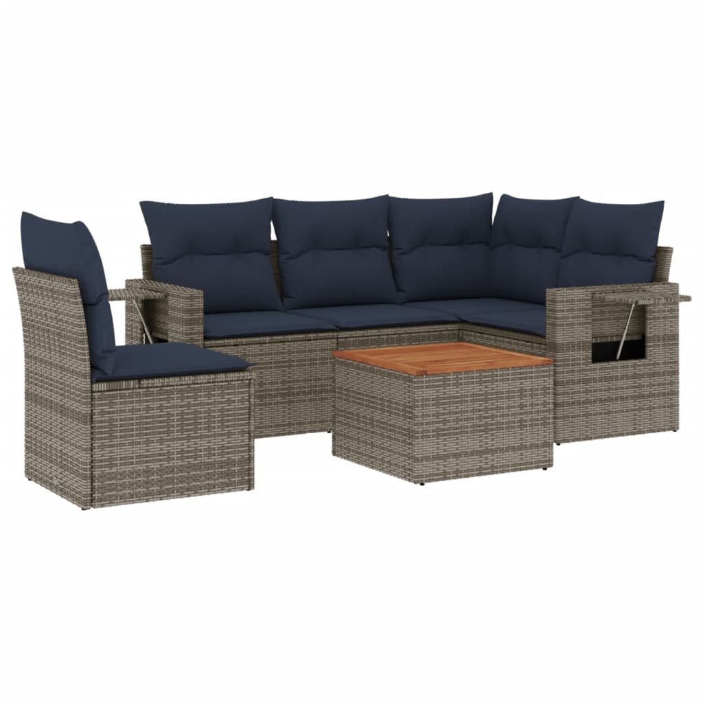 Thumbnail - vidaXL 6-teiliges Gartensofa-Set mit Kissen, grau, Polyrattan