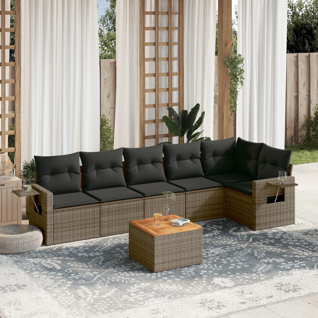 vidaXL 7-delige Loungeset met kussens poly rattan grijs