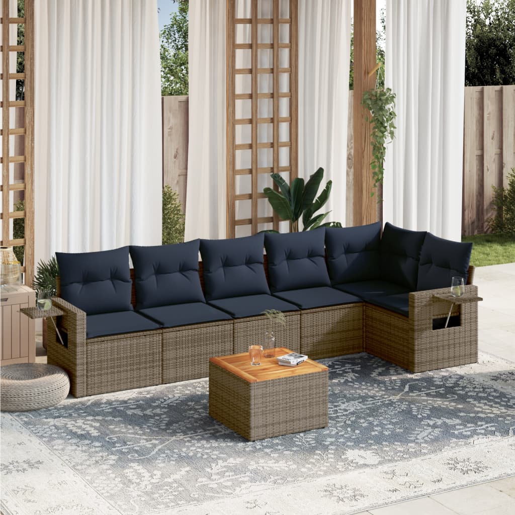 vidaXL 7-teiliges Gartensofa-Set mit Kissen, grau, Polyrattan