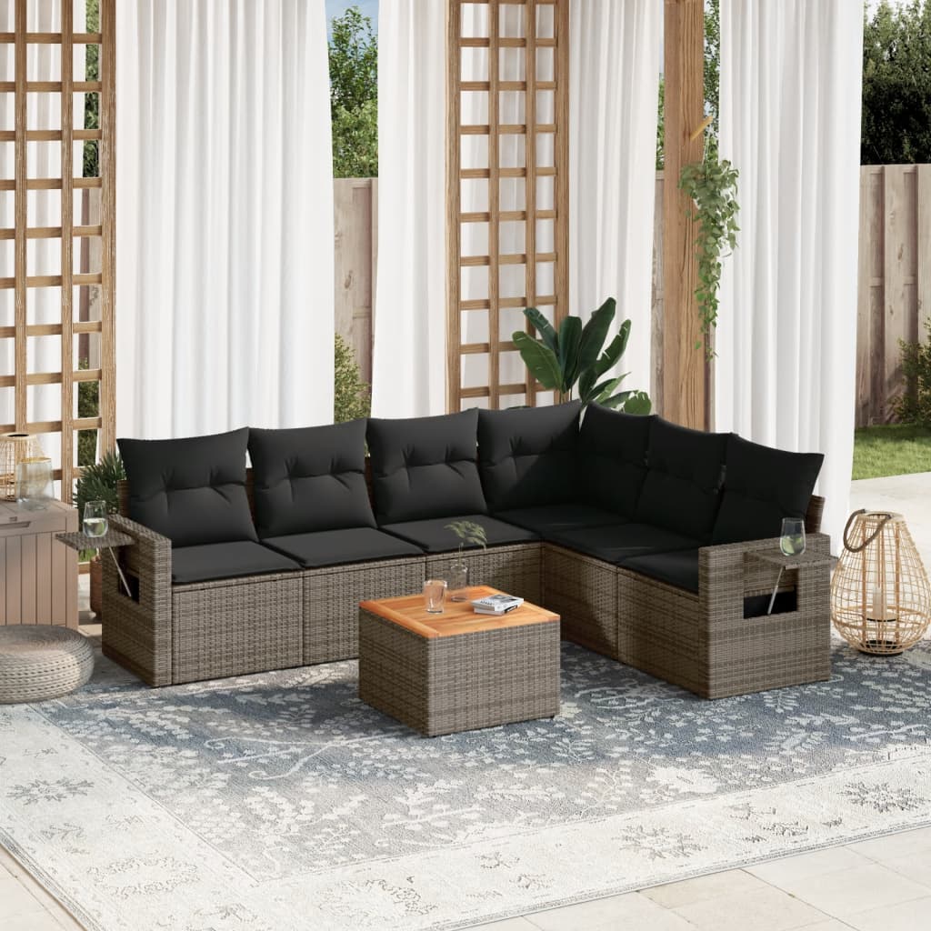 vidaXL 7-tlg. Garten-Sofagarnitur mit Kissen Grau Poly Rattan