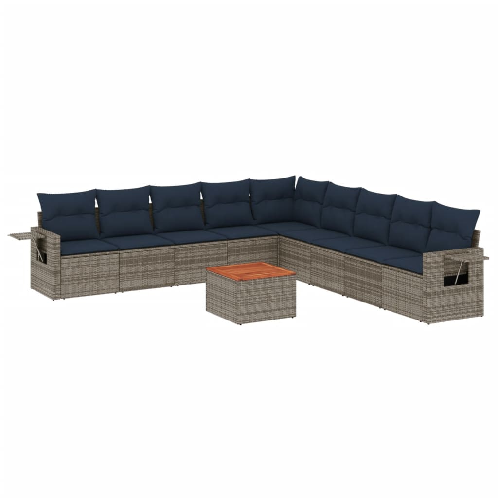 vidaXL 10-delige tuinbankset met kussens, grijs polyrotan, foto 3
