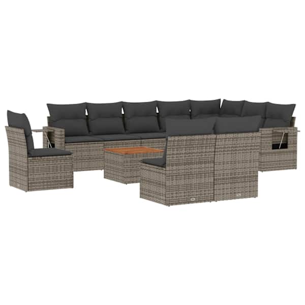 vidaXL 11-osaline aiadiivani komplekt patjadega, hall, pol&uuml;rotang