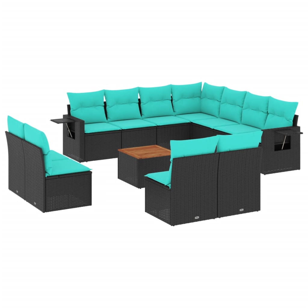 Thumbnail - vidaXL 12-teiliges Gartensofa-Set mit Kissen, schwarzes Polyrattan