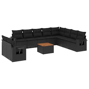 vidaXL 11-osaline aiadiivani komplekt patjadega, must, pol&uuml;rotang