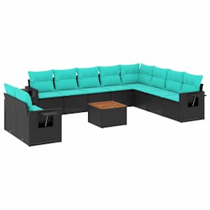 vidaXL 11-osaline aiadiivanikomplekt patjadega, must pol&uuml;rotang