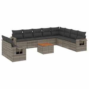 vidaXL 11-osaline aiadiivani komplekt patjadega, hall, pol&uuml;rotang