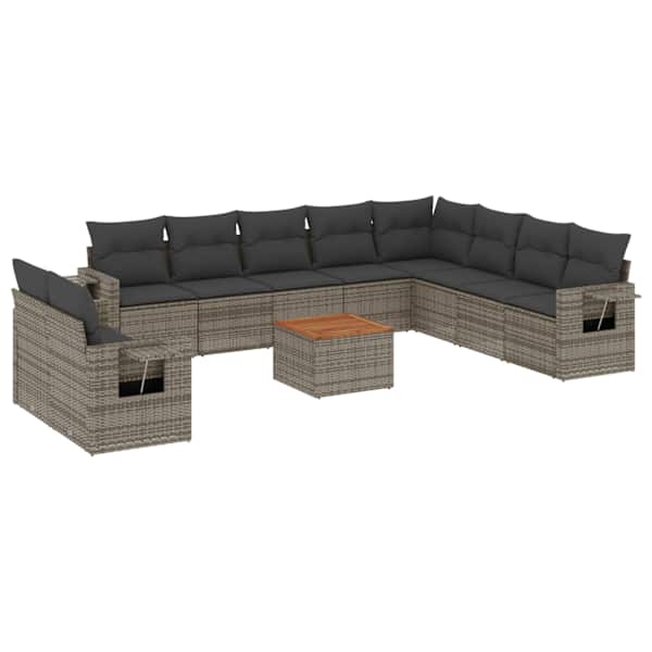 vidaXL 11-osaline aiadiivani komplekt patjadega, hall, pol&uuml;rotang