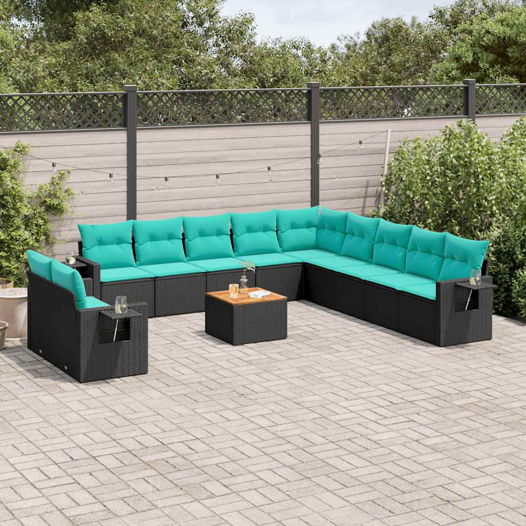 vidaXL 12-delt havesofasæt med hynder sort polyrattan