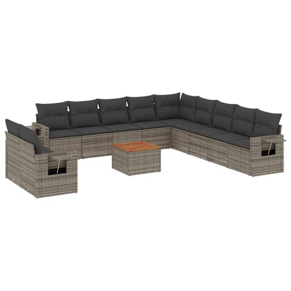 vidaXL 12-osaline aiadiivani komplekt patjadega, hall, pol&uuml;rotang