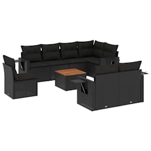 vidaXL 9-osaline aiadiivani komplekt patjadega, must, pol&uuml;rotang