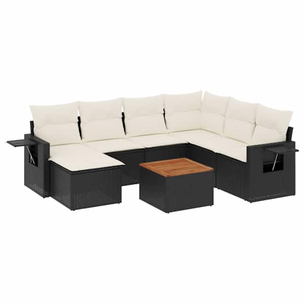 vidaXL 8-osaline aiadiivani komplekt patjadega, must, pol&uuml;rotang