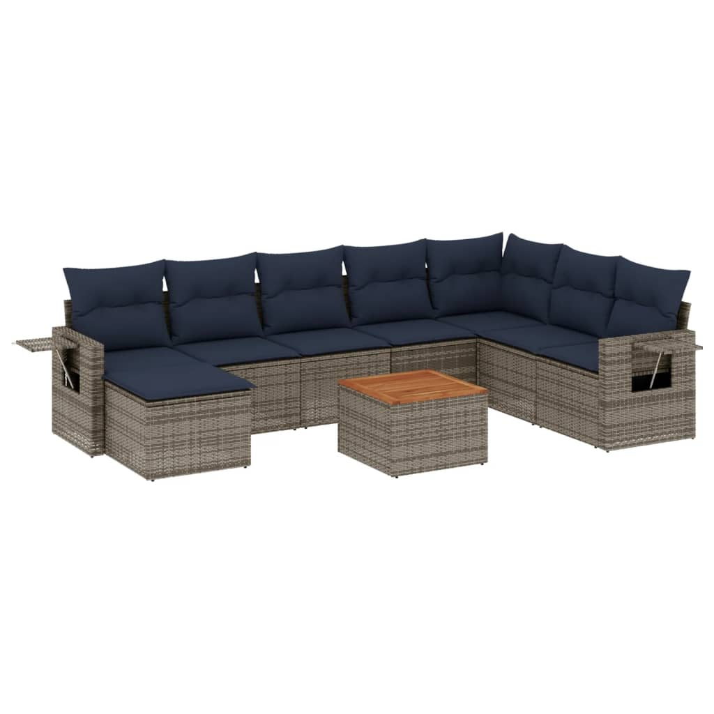 Thumbnail - vidaXL 9-teiliges Gartensofa-Set mit Kissen, grau, Polyrattan
