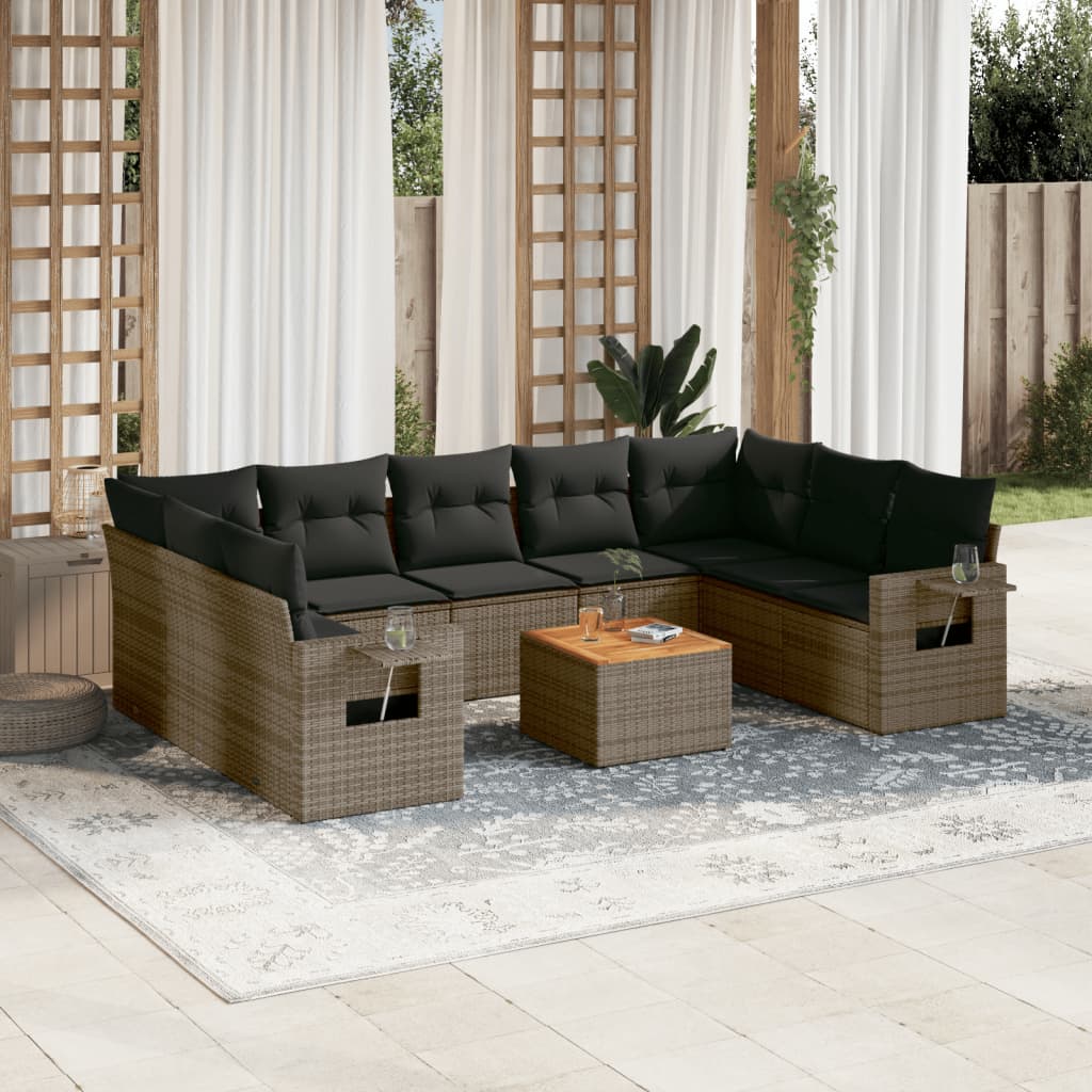 vidaXL Set mobilier de grădină cu perne, 10 piese, gri, poliratan