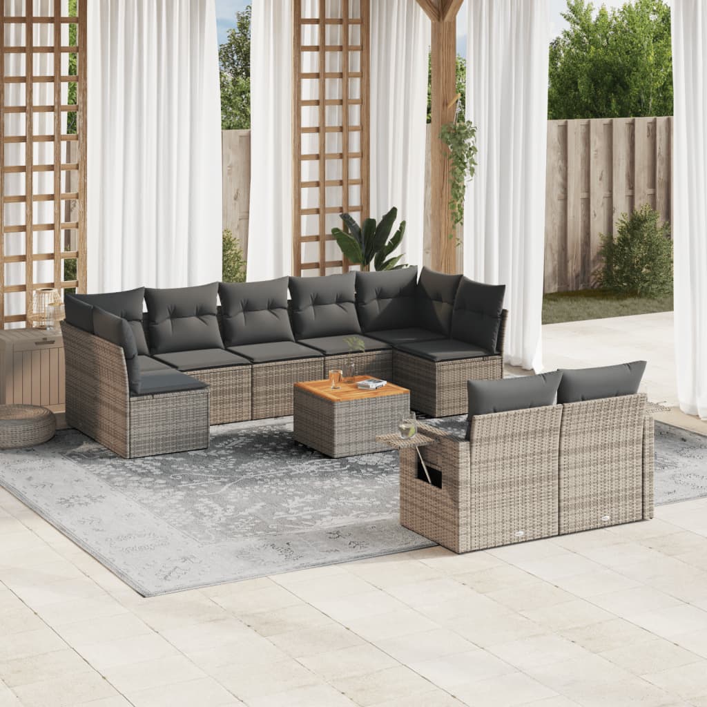 vidaXL 10 Piece Garden Sofa Set with Cushions Grey Poly Rattan