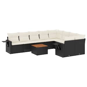 vidaXL 10-osaline aiadiivani komplekt patjadega, must, pol&uuml;rotang