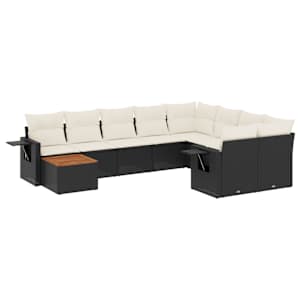 vidaXL 10-osaline aiadiivani komplekt patjadega, must, pol&uuml;rotang