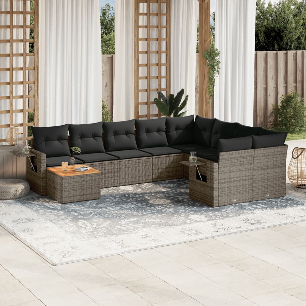 vidaXL 10-tlg. Garten-Sofagarnitur mit Kissen Grau Poly Rattan