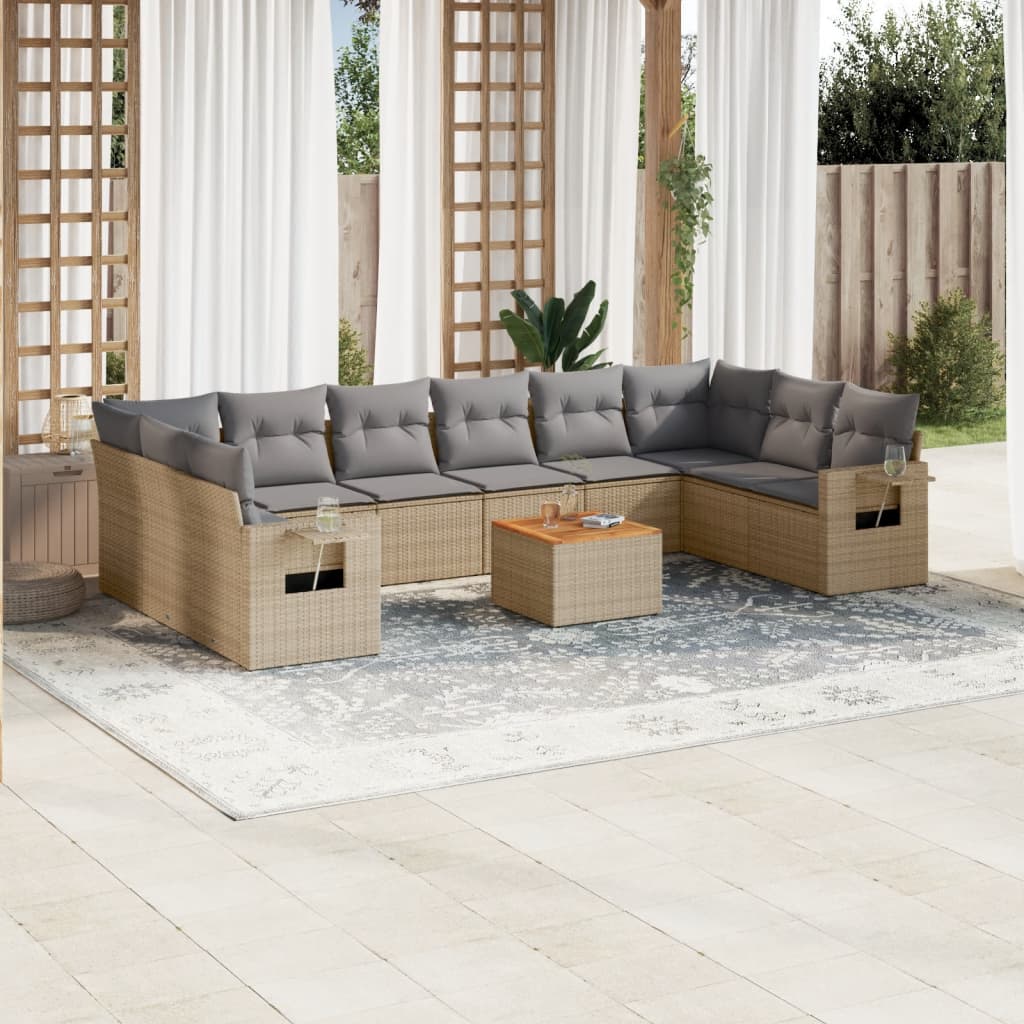 vidaXL 11 Piece Garden Sofa Set with Cushions Beige Poly Rattan