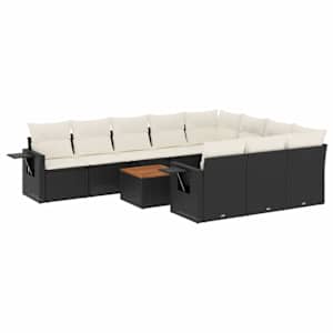 vidaXL 11-osaline aiadiivani komplekt patjadega, must, pol&uuml;rotang