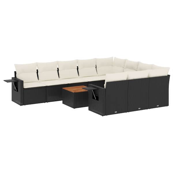 vidaXL 11-osaline aiadiivani komplekt patjadega, must, pol&uuml;rotang