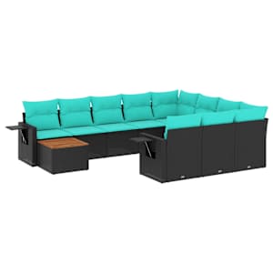 vidaXL 11-osaline aiadiivanikomplekt patjadega, must pol&uuml;rotang